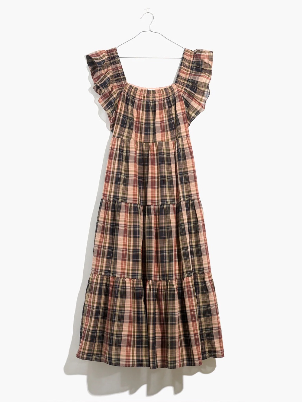 Madewell Flutter-Sleeve Tiered Midi Dress in Plaid XXL - Picture 5 of 12